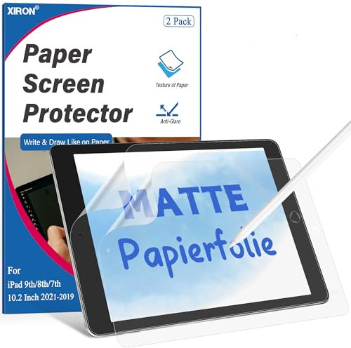 2 Stück Papierfolie Schutzfolie für iPad 9./8./7. Generation 10,2 Zoll 2021-2019, Paperfeel Matt Folie Displayschutz zum Schreibe und Zeichnen, Blendfreier/Anti-Fingerabdruck, Einfache Installation