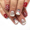 24pcs Christmas False Nails, Christmas Nails Short, Cute Stick On Nail With Red Nail Silver Glitter Snowflake Snowman Design, Glue On Nails for Women for DIY Nail Art