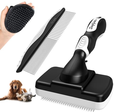 Hundepflegeset, Hundebürste, Enthaarungsbürste mit Metallkamm, Shampoo-Bürste, 3-teilig