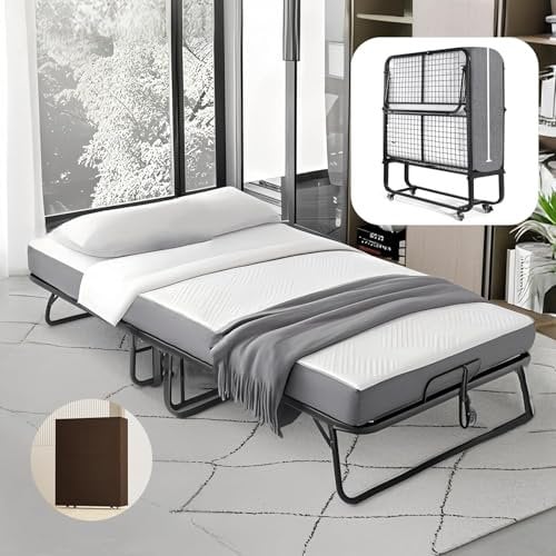 Mutital Klappbett 200x90 cm mit 13cm Matratze für Erwachsene, stabiles tragbares Klappbett auf Rollen mit Aufbewahrungsbezug, zusätzliches klappbares Gästebett, Rollbett mit Mentalrahmen, Kinderbett