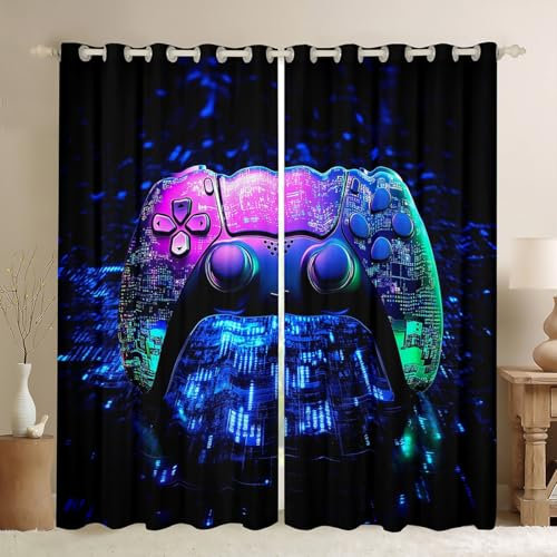 Technological Gaming Controller Curtains for Windows,Boy Game Galaxy Curtains for Living Room,Children's Playroom Blackout Drapes 2 Panel Sets,46x54L