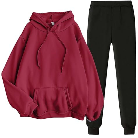 biJerou Damen Hoodie Langarm Sweatshirt 2 Teilig Sport Bekleidungs - Jogginganzug Traingsanzug Sportanzug Beliebter Patchwork 2 Stück Set - Freizeitanzug Lange Ärmel Top Und Hose Sportanzug Hosenanzug