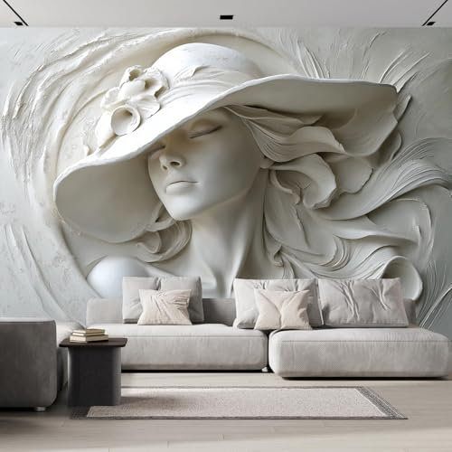 Papier Peint Panoramique 3D Relief 3D,Tissu de soie Femme Portant Un Chapeau Photo Mural, 450×315cm Poster Salon Chambre Mur de fond Chambre des Enfants Bureau Décoration de Maison