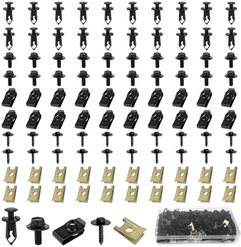100 Stücke Blechmutter Schraube Mutter Clip KitKarosserieschrauben Set Auto Kotflügelclip Blechmuttern Befestigung Clips Feder Blechnmutter und Metall U Typ Befestigungsclip