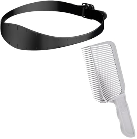 2 Pcs V-shaped Comb Hair Blending Tool, Clipper Fade Combs Professional Hair Cutting Comb, Adjustable Curved Silicone Haircut Band, Neckline Shaving Template for Men Salon Hairdressing