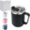 Roellgs Coffee Mug 460ml (16oz), Double Wall Vacuum Insulated Stainless Steel Coffee & Tea Cup w/Non-Slip Handle & Slider Module Lid & Large Volume (Black)