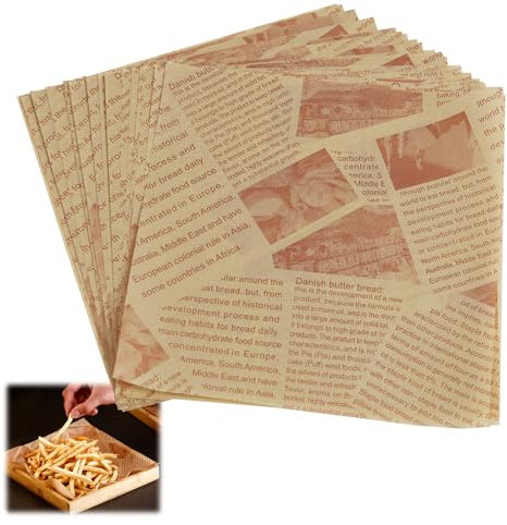 50 fogli di carta da imballaggio alimentare, carta da giornale alimentare, confezione sandwich, carta hamburger, carta fritta, carta oleata per panini hamburger fritti (18 x 18 cm)