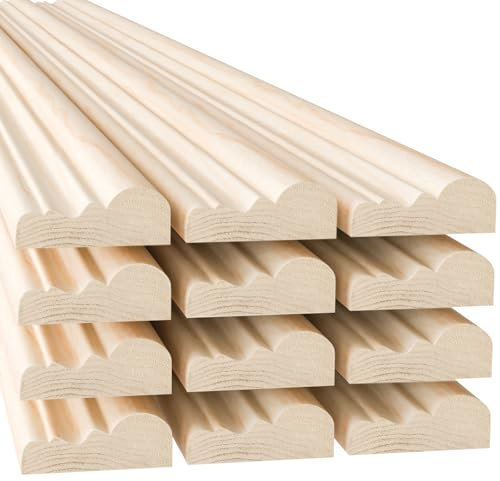 Cinnvoice 12 Stück Wand-Zierleiste, geteilte Holzlamellen, unlackiert, geriffelte Holzplatte, Holzverkleidung, dekorative Zierleiste für DIY-Tür, Wand, Tisch, Schrank (39 x 2,3 x 0,8 cm)