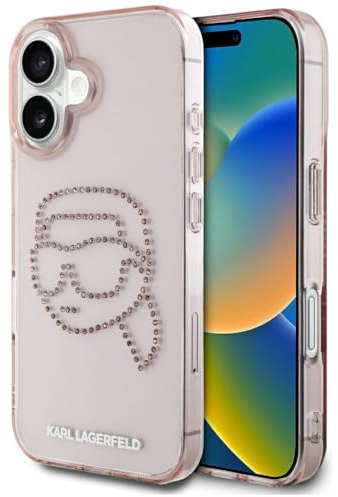 CG MOBILE Karl Lagerfeld IML Rhinestones Karl Head Hülle für iPhone 16 (Rosa)