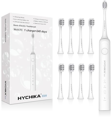 240 Days Battery Life Electric Toothbrush for Adults,8 Replacement Heads Rechargeable Battery Operated Toothbrush,3 Modes 2-Min Timer,IPX7 Waterproof,Gift for Family,White