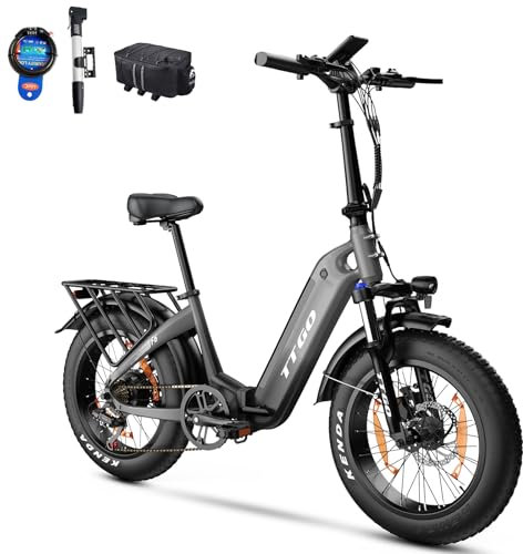 ttgo E Bike Klapprad, 20 Zoll Elektrofahrrad für Herren mit 36V 25AH Abnehmbarem Akku, 4.0 Fat-Tire Mountain Ebike mit 250W Mittelmotor und Drehmomentaufnehmer Reichweite 80-100KM, F6 (Grau)
