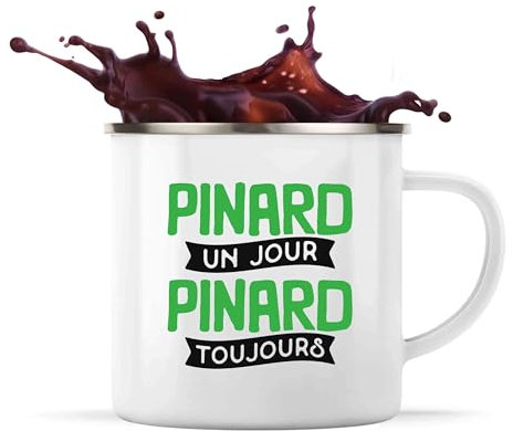 Tasse Métal Pinard | Mug | Idée Tasse Personnalisable en Métal Cadeau Anniversaire Camping Fête Original Famille Travail Départ Collègue Retraite Noël.