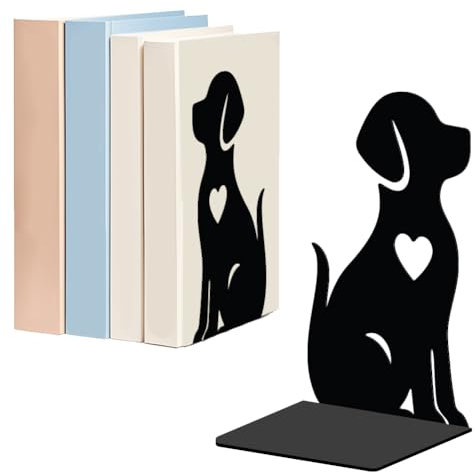 WADORN Hunde Buchstützen Für Regale Dekorativ 1 Paar, rutschfeste Robuste Buchstützen Aus Metall Mit Welpen Hunde Und Tiermotiv Schwarz L Förmiger Buchstopper Für Bibliothek Home Office Schreibtisch