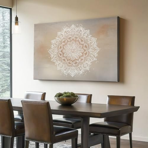 Leinwandbild Boho Stil Raster Mandala Poster 150 x 50 cm (Ungerahmt) Wandbild Kunstdruck für Wohnzimmer Schlafzimmer Büro Wanddeko Hellbraun not Rahmen Bild auf Leinwand