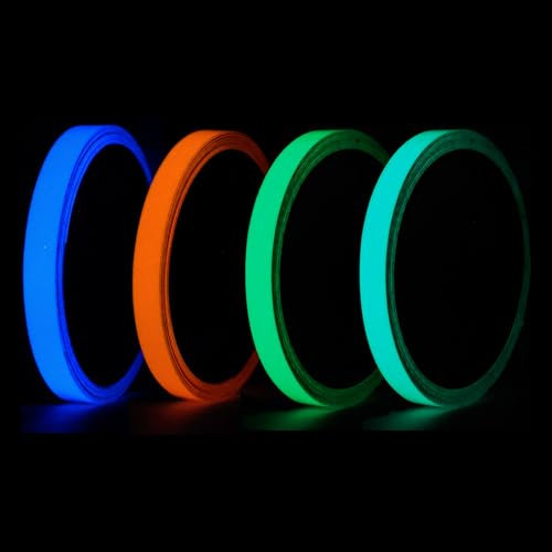 Cinta Adhesiva Fluorescente, 4 Color Cinta Adhesiva Luminosa, 5m*10mm Cintas de Aviso de Seguridad para Escaleras, Paredes, Escalones y Señales de Salida