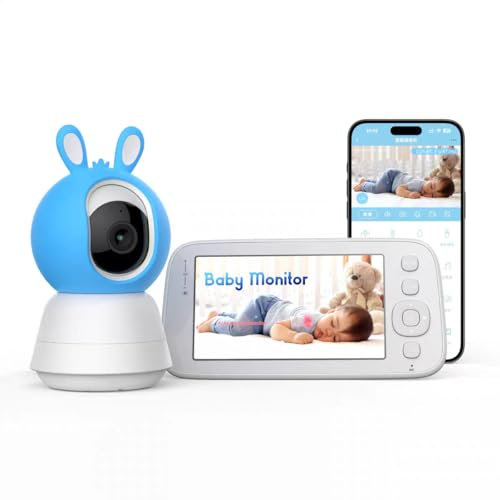 JolyWell Babyphone mit Kamera und App, 5 Zoll Baby Monitor IPS Display, Ultra-HD-Nachtsicht, Bewegungs/Weinen Alarm, Temperatur und Feuchtigkeitsmessung, Nachtlichter und Schlaflieder