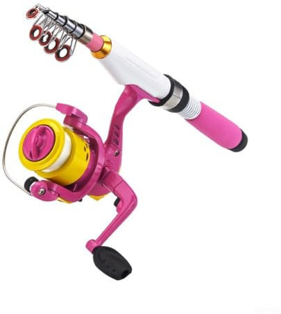Mini canne à pêche télescopique de voyage portable avec poignée en EVA et moulinet, canne à pêche légère pour la pêche pratique (rose)