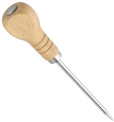 fKiZanthene Bradawl Tool with Wooden Handle, Multifunctional Stainless Steel Tailor's Awl for Wood Leather Crafting Sewing