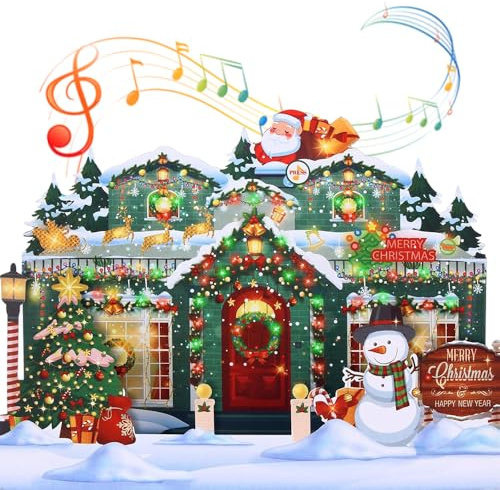 RNPKZ Musik-Weihnachtskarte, Pop-up Weihnachtskarte mit Musik und Licht, 3D-Weihnachts-Pop-Up-Karte mit Umschlag, Spielt 3 Weihnachtsmelodien, Festtagsgrüße für Jugendliche, Kinder, Freunde und Eltern