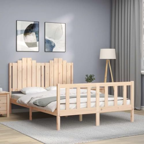 Qnhdfrt Massivholzbett Kiefer 140x200 cm Bettgestell mit Kopfteil aus Naturholz Langlebig & Stabil für Erholsamen Schlaf Gästebett oder Familienbett