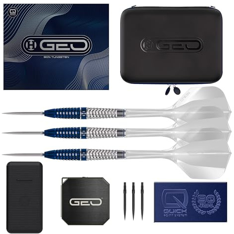 Harrows GEO Torpedo 90% Tungsten Darts Premium Set mit Solo integrierten Flights mit Shafts | Steeltip Darts 23g & 24g | Inkl. Quick Point System Tool & Ersatzspitzen, GEO Big Case & Vault Case