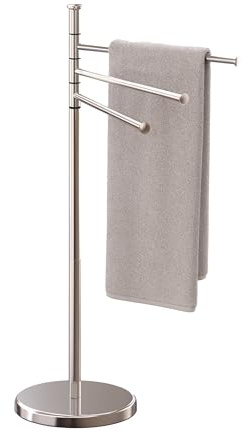 Relaxdays Piantana Portasciugamani da Terra, 3 Bracci Rotanti Porta Asciugamani da Bagno, 85,5x42x22 cm, Acciaio Inox