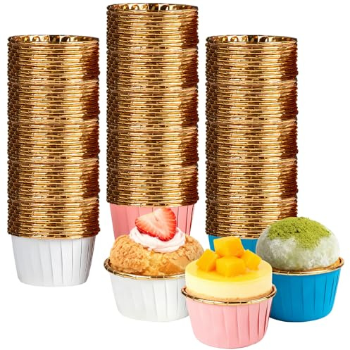 Cupcake-Förmchen, 150 Stück Papier-Muffin-Förmchen aus Aluminiumfolie, Antihaftbeschichtet Backbecher für Cupcake Dessert Backen Geburtstag Hochzeit und Party​(Weiß/Pink/Blau-Gold)