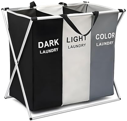 Trintion Wäschekorb Mit 3 Fächern Faltbarer Wäschesammler Aus 600D Oxford-Stoff Wasserdichter Wäschesortierer Mit Tragegriff Wäschebox Für Schmutzwäsche Kleidung Organisation 65x38x60 cm