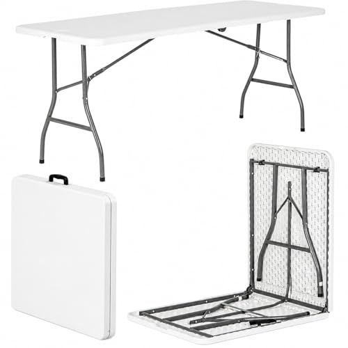 BURAKH 6ft Folding Trestle Table 180cm – Heavy Duty Portable Folding Table with Carry Handle for Catering, Picnic, Camping, Garden, BBQ, Parties & Events – Indoor/Outdoor Use (White)