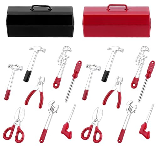 FINGERINSPIRE 2Pcs Miniature Doll House Tool Box & 16Pcs DollHouse Tools Set 1:12 Miniature Alloy Tools Kit Doll House Home Repair Tool for Dollhouse Workshop Accessories & Model Ground Decorations