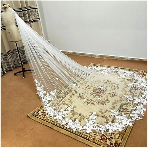 Braut Braut Schleier One Layer Braut Schleier Mit Kamm Weiß Spitze Rand Braut Schleier Elfenbein Appliziert Kathedrale Hochzeitsschleier Wunderschöner Braut Tüll, Ivory, 300cm