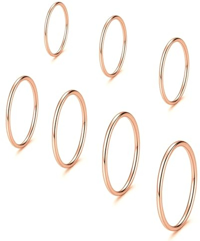 COYUN 7 Pezzi Anelli Impilabili In Acciaio Inox Da Donna, Thin Plain Band Rings Stackable Knuckle Rings, Comfort-Fit 3/4/5/6/7/8/9-Oro Rosa