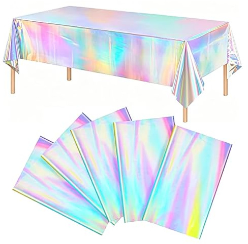 5 Stück Bunt Glitzer Tischdecke Plastik, 137 x 274 cm | Wasserdicht, Einweg, Für Biertische, Geburtstag Outdoor Festival Hochzeit