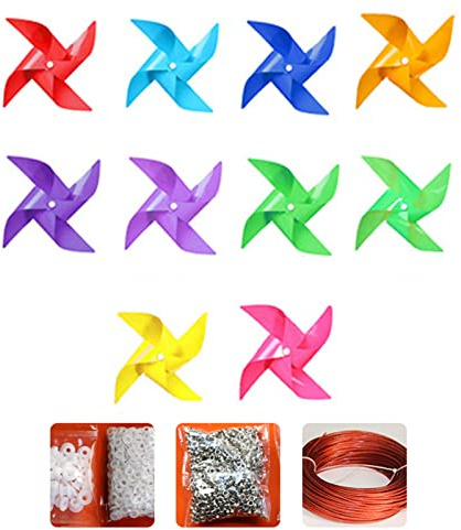 Kalttoy 100 molinillos con cuerda de alambre de 30 m, juguete para patio, jardín, decoración al aire libre, molinillos de viento, molinillos de regalo para patio y jardín