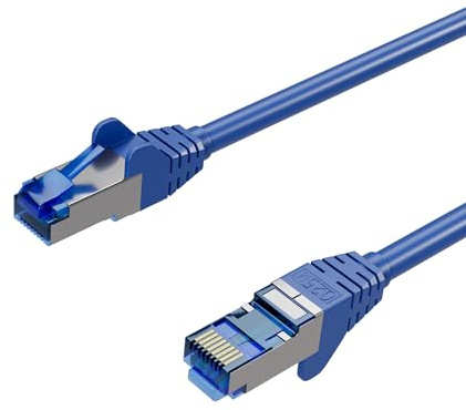 Kabelbude.eu Netzwerkkabel – Ethernet LAN Patchkabel Cat 6A S/FTP PIMF RJ45 vergoldet Blau – 5m