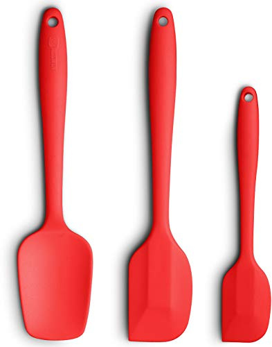 Silicone Spatula 3-Piece Set, Ergonomic Handle High Heat-Resistant Spatulas, Non-Stick Rubber Spatulas with Stainless Steel Core, Red
