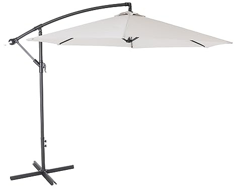 CHARLES BENTLEY Outdoor, Garden, Patio 3m Hanging Banana Cantilever Garden Umbrella, 12kg, Water Resistant, Sunshade, Free Standing, Crank Winding System, Powder Coated Steel, Light Grey (340x320cm)