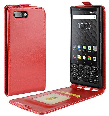 HualuBro BlackBerry KEY2 Hülle, Premium PU Leder Leather HandyHülle Tasche Schutzhülle Flip Case Cover mit Karten Slot für BlackBerry Key 2 Smartphone (Rot)