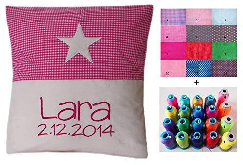 Kissen mit Namen, Geburtsdatum, Wunschstoff, personalisiert, Babykissen, Kinderkissen, Namenskissen, Geschenk zur Taufe, Geschenk zur Geburt