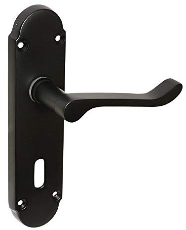 HANDLESTORE Shaped Scroll Matt Black Door Handles - Latch, Lock or Bathroom (Lock)