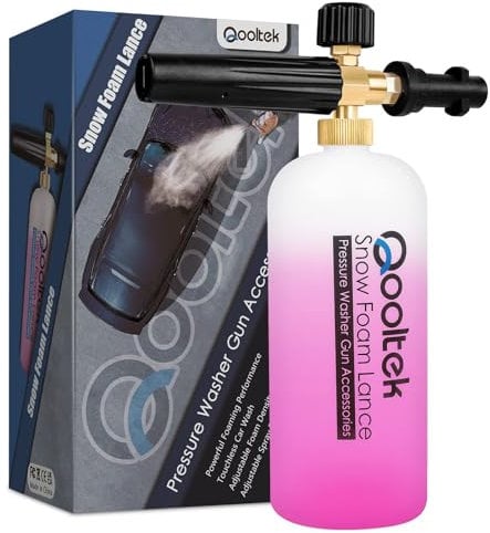 Qooltek Einstellbare Schaumkanone 1 Liter Flasche Schneeschaumlanze Seifenspender Schaumdüse für Karcher K Serie K2 K3 K4 K5 K6 K7 Hochdruckreiniger aus Messing