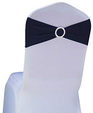 SINSSOWL Lycra-Stuhlschärpen aus Stretch-Elastik mit Schnalle und Schleife, Navy, 50PC
