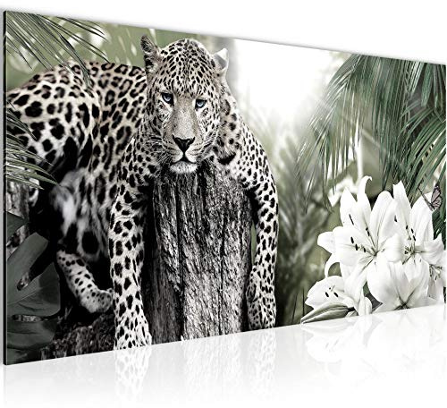 Runa Art Wandbild Afrika Leopard 1 Teilig 100 x 40 cm Modern Bild auf Vlies Leinwand Tiere Wohnzimmer Schlafzimmer Schwarz Weiss 006712c