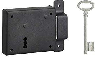 THIRARD - Serrure horizontale en applique à clé pour porte de cave, pêne seul, droite, axe 60mm, 95x76mm, noir, 1 clé