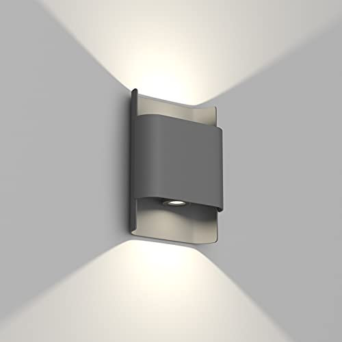 Klighten 12W LED Wandleuchte Aussen Innen Up Down Wandlampe, Wasserdicht IP65 Aluminium Moderne Außenlampe Aussenleuchte Wand fur Eingang Treppe Flur, 3900-4200K Natürliches Weiß, Dunkelgraue
