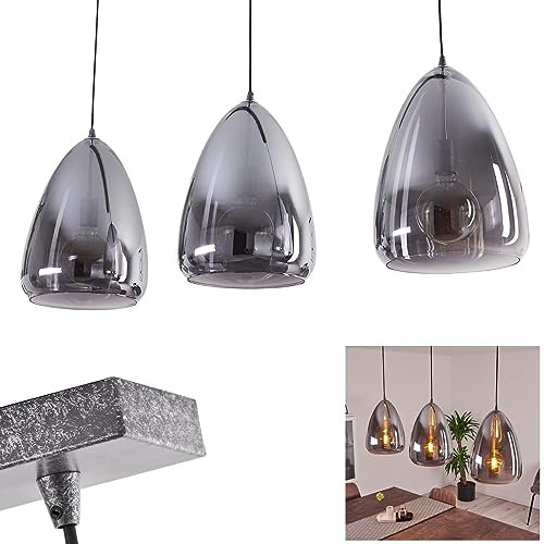 HOFSTEIN Pendelleuchte Francisco, verstellbare Deckenlampe aus Metall Altsilber, 3-flammige Hängelampe mit Chromglas-Schirme, 3 x E27,ohne Leuchtmittel
