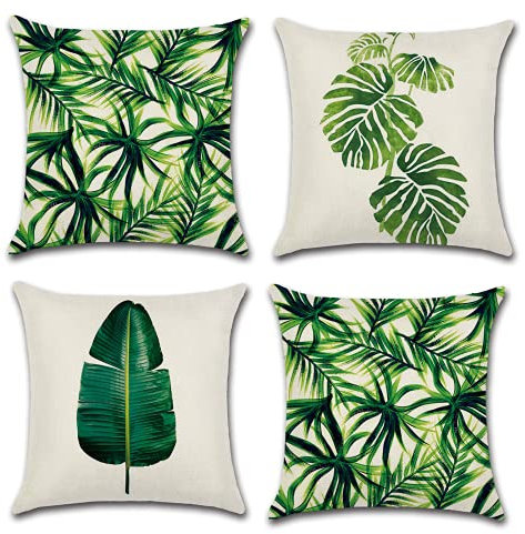 Daysskk Kissenbezug Pflanzen Grün Dekokissen 45X45 cm Outdoor Decorative Pillows Kissenhülle Leinen Decorative Kissenbezug für Outdoot Sofa Bedroom Wohnzimmer 4er Set