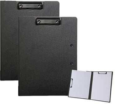 Schwarz Faltbares Klemmbrett, wasserdicht, A4 oder A3 Größe, Dokumentenmappe, Schreibklemmbretter mit zwei Metall-Clips, unterstützt horizontal und vertikal, Schwarz, 2 Stück