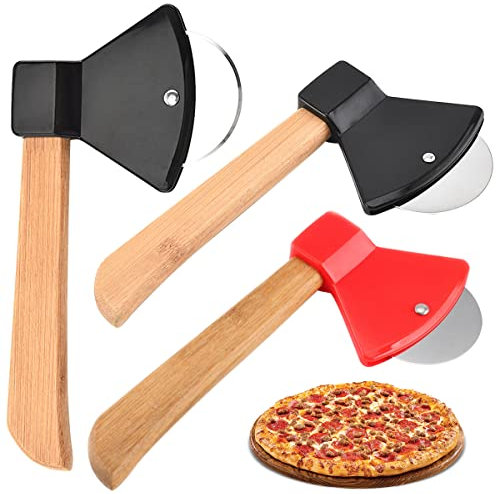 Roulette à Pizza en Acier Inoxydable,Forreen 3 Pièces Découpe Pizza Professionnel Inox Multifonction Hache Couteau à Pizza avec Poignée Antidérapante pour Pizza Gaufres Crêpes (Couleur Aléatoire)