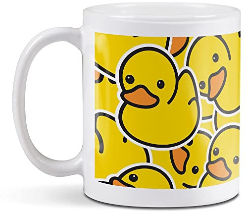 1 x 11oz (284ml) White Ceramic Mug Cup - Yellow Rubber Ducks Duckling Design for Coffee Tea Drinks Kitchen Birthday Office Fun #2078